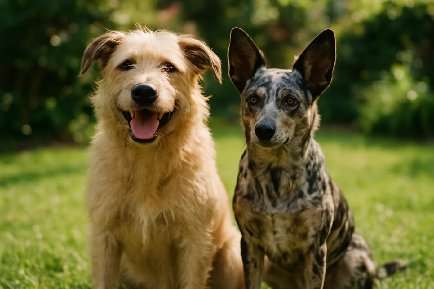 Gaufre et Pistache, les deux chiens de Léa, détendus dans le jardin